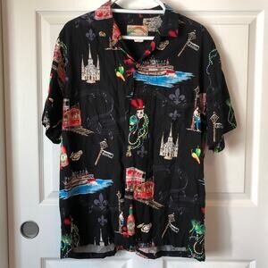 Paradise Found L New Orleans Bourbon St. Mardi Gras Hawaiian shirt button down